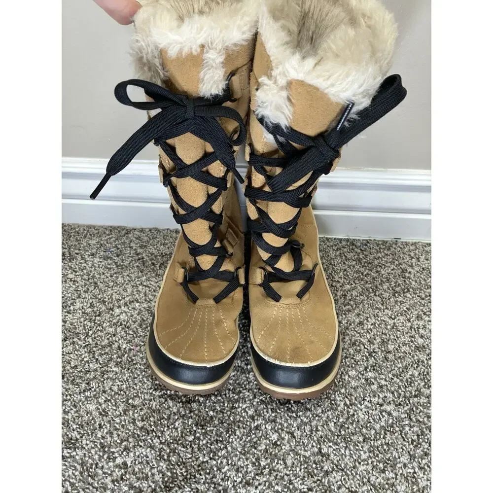 Sorel Tivoli High Womens 7 Curry Tan Suede Faux Fur Tall Winter Snow Boots